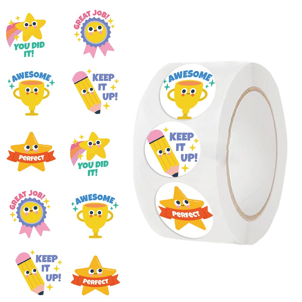 Pet Supplies Rewards - 500枚入りスターご褒美ステッカーロール、楽しいモチベーションを高める賞賛ステッカー、子供用ステッカー、教室用教師用品、インセンティブデカール